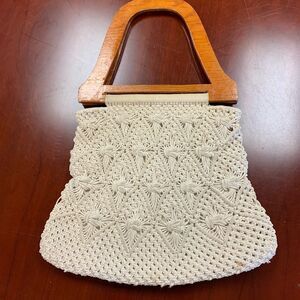 Vintage Crochet and Wooden Handle Bag